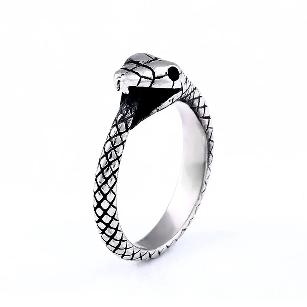 Punk Vintage Viking Snake Ring Men Women Stainless Steel Animal Ring Fashion Simple Biker Amulet Jewelry Gifts