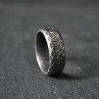 Ancient Rune Black Metal Ring 8mm Wide Stainless Steel Viking Ring with Old Norse Inscriptions Gothic Gift for Him & Her