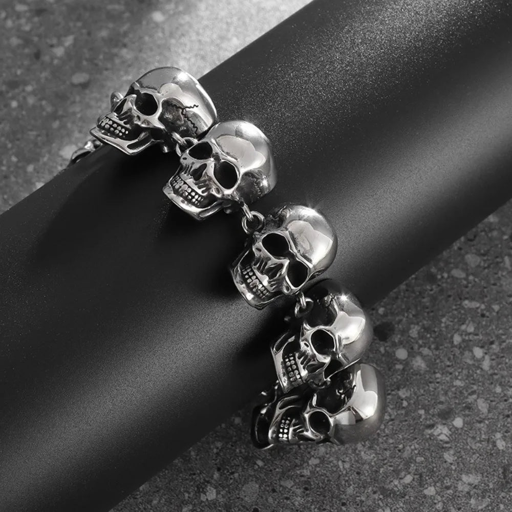 Gothic Hell Demon Ghost Head Bracelet Full Skull Bracelet Men's Motorcycle Punk Rock Halloween Jewelry Accessories