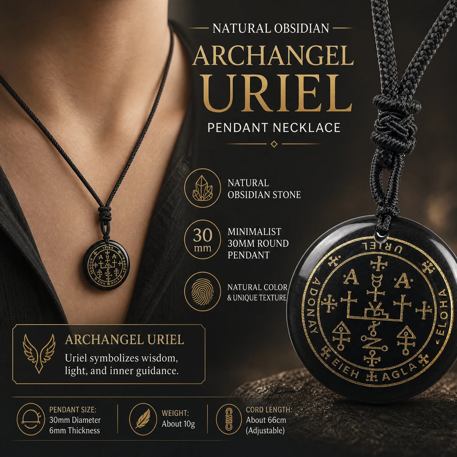 Archangel Black Pendant Necklace
