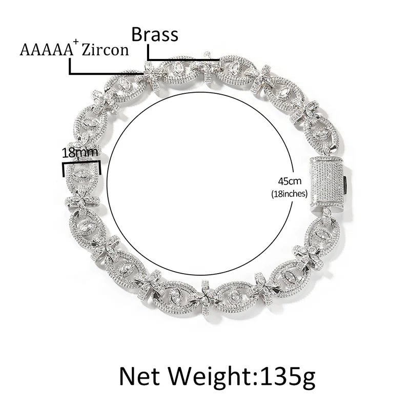 7"-22" Hip Hop 5A+ CZ Stone Paved Bling Iced Out 18mm wide Fatima Eye Cross Link Chain Bracelet for Men Rapper Jewelry