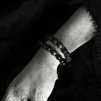 Dark Series Black Stone Bead Elastic Bracelet for Men Women