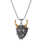 1Pcs Vintage Punk Demon Mask Samurai Ghost Pendant Necklace Unisex Long Chain Hip Hop Rock Party Necklace Jewelry