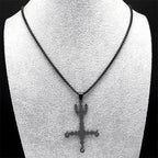 Heavy Metal 666 Music Band Necklace Stainless Steel Black Color Sigil Church of Satan Fork Cross Necklaces Jewelry N8055BKS06