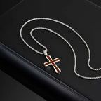 Wood Cross Silver Pendant Necklace — Stainless Steel