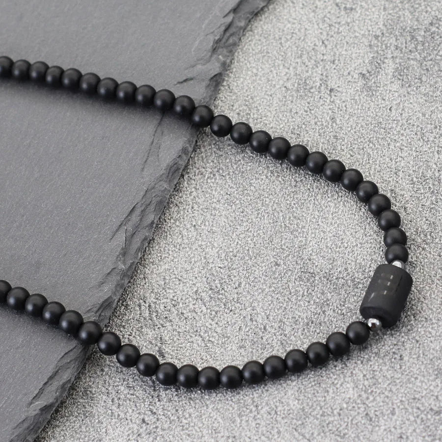Fashion 12 Constellations Beaded Necklace Men Natural Black Onyx Stone Beads 48cm Short Collar Jewelry Leisure Party Homme Joias