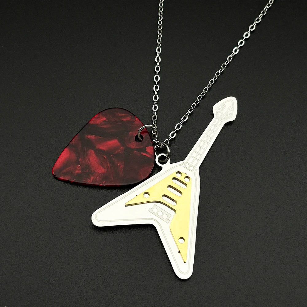 Rock Roll Electric Guitar Pick Necklace For Men Women Stainless Steel Music Lover Gift Hiphop Band Chain Rapper Jewelry