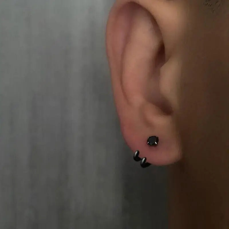Double Claw Hook Stud Earrings with CZ Crystal for Men & Women
