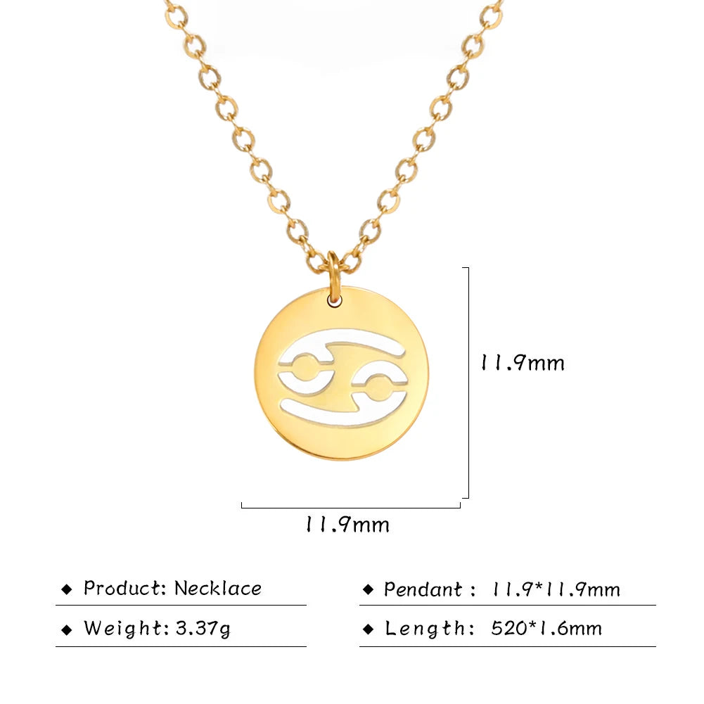 Kkjoy Stainless Steel Star Zodiac Sign Necklaces 12 Constellation Choker Pendants Necklace Aries Libra Leo Collier Birthday Gift