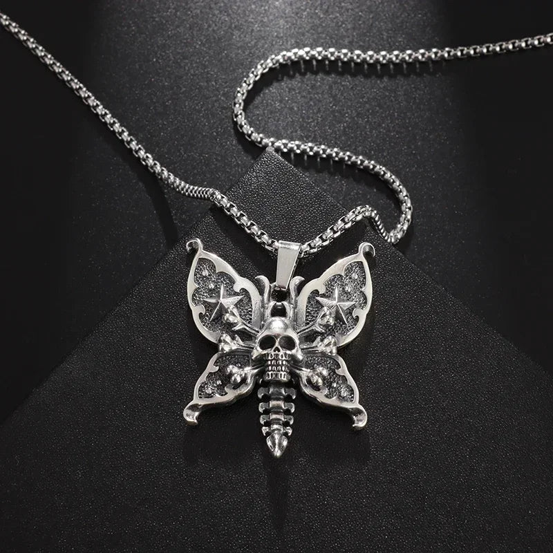 Retro Gothic Golden Cross Skull Pendant Necklace for Men Fashion Party Rock Motorcycle Riding Punk Jewelry Gift