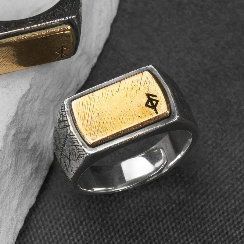 Nordic Hammer Ring Silver Inlaid Copper Viking Rune Silver Jewelry