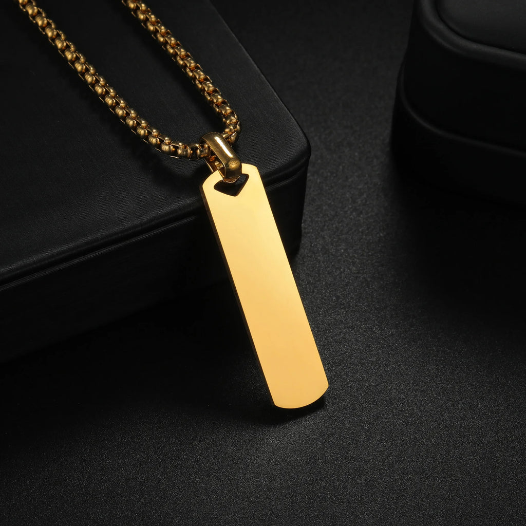 Square Bar Pendant Necklace — Stainless Steel