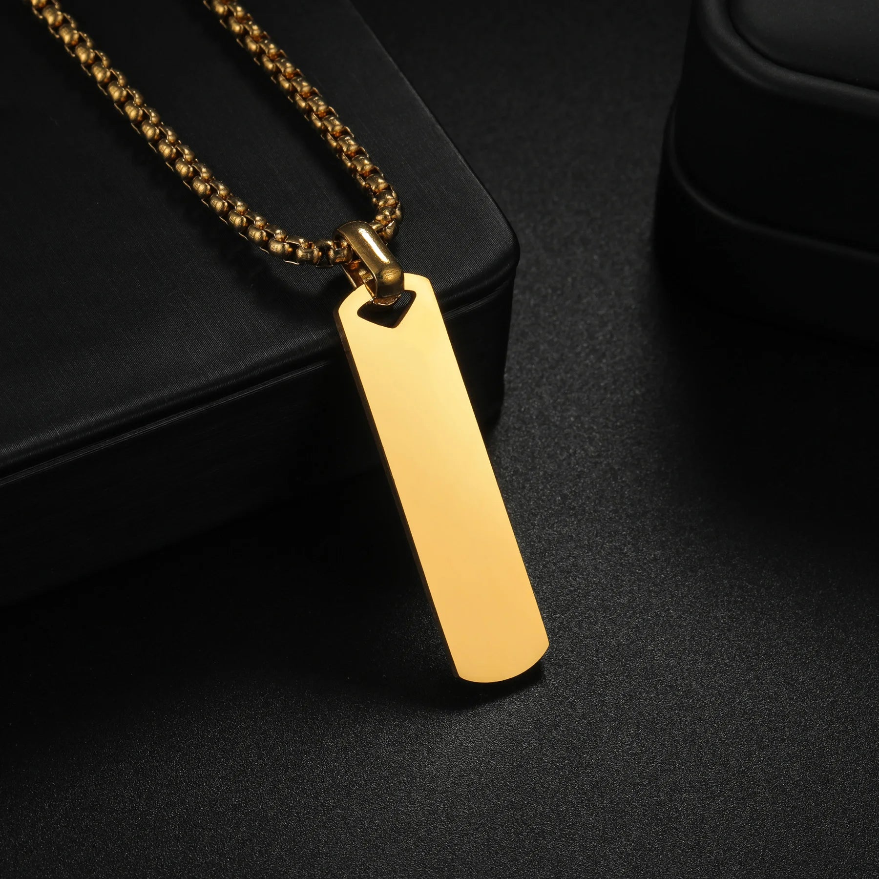 Square Bar Pendant Necklace — Stainless Steel