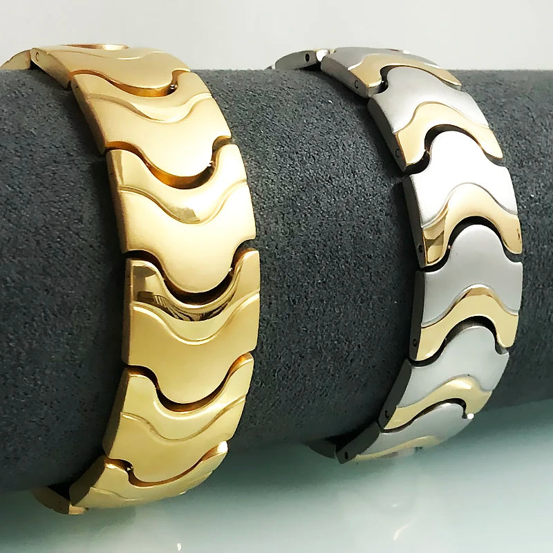 16mm Link Chain Stainless Steel Men's Bracelet Luxury Gold Color Matte Finish With Strong Magnets Therapy Man Bracelets