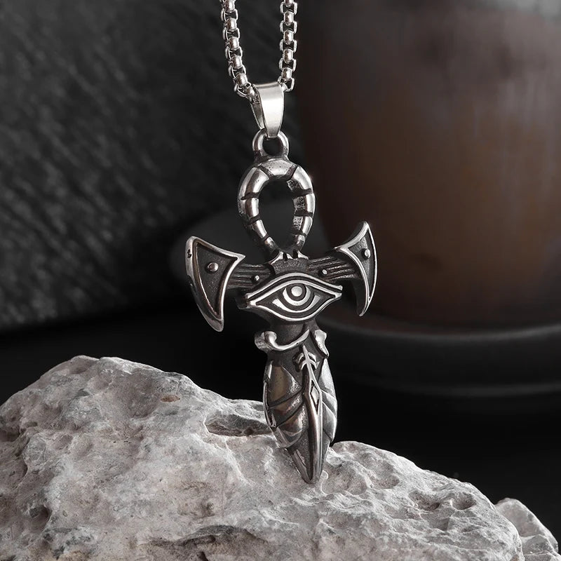 Shining Iced Out Ancient Egyptian God Eye of Horus Cross Pendant Necklace for Men and Women Hip Hop Trendy Amulet