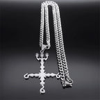 666 Inverted Cross Trident Necklace — Silver