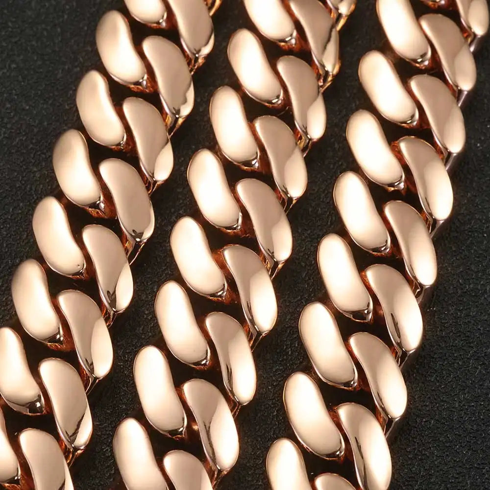 Men's Jewelry 22mm Rose Gold Heavy Necklace Hip Hop Fashion Cuban Chain Solid Brass Bracelet Father's Day Gift