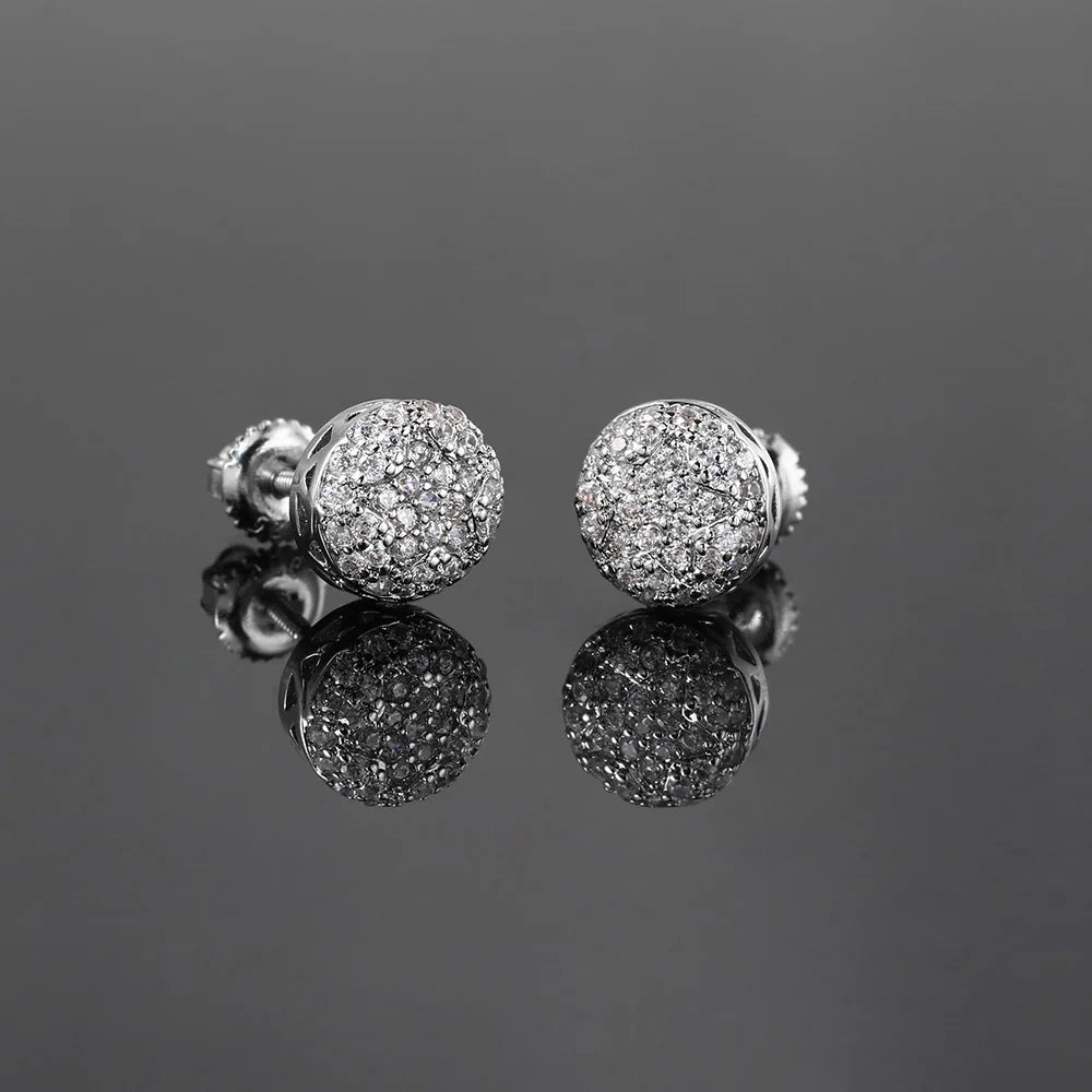 Iced Out Hemispherical Stud Earrings — SS
