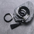 Black Onyx Labradorite Beads,108 Mala Necklace,Meditation,Yoga Prayer Jewelry, Japamala Rosary for Men and Women, 8mm
