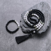 Black Onyx Labradorite Beads,108 Mala Necklace,Meditation,Yoga Prayer Jewelry, Japamala Rosary for Men and Women, 8mm