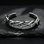 Vintage Gothic Thorn Open Cuff Bracelet For Men Women Stainless Steel Twisted Bangles Punk Rock Wrist Jewelry Fashion