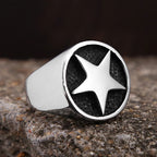 Star Signet Steel Ring Pentagon Biker Good