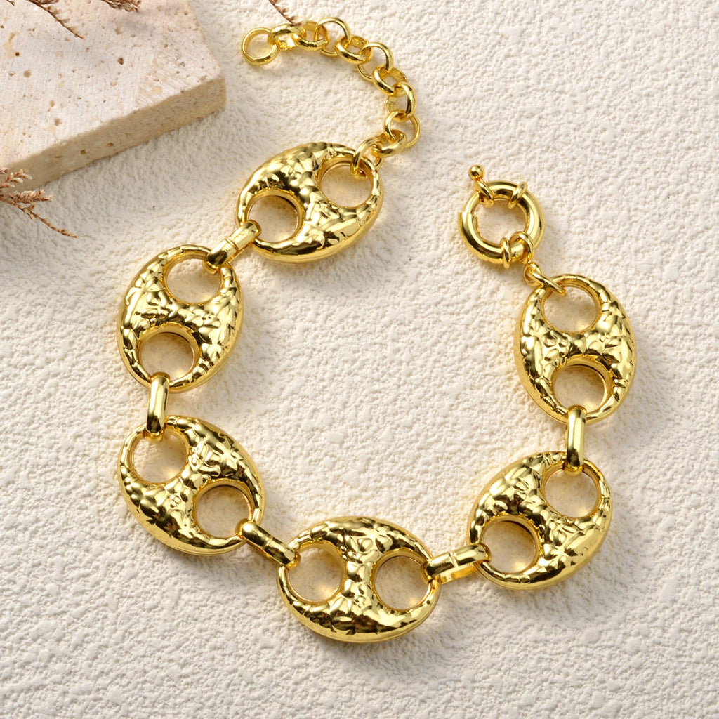 Cuban Bracelet Necklace Set for Men and Women — Gold-Tone