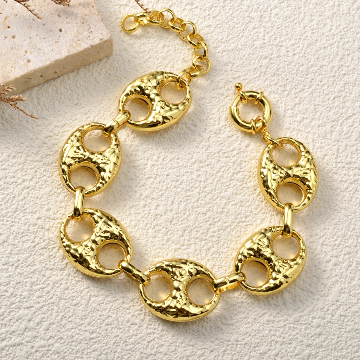 Cuban Bracelet Necklace Set for Men and Women — Gold-Tone