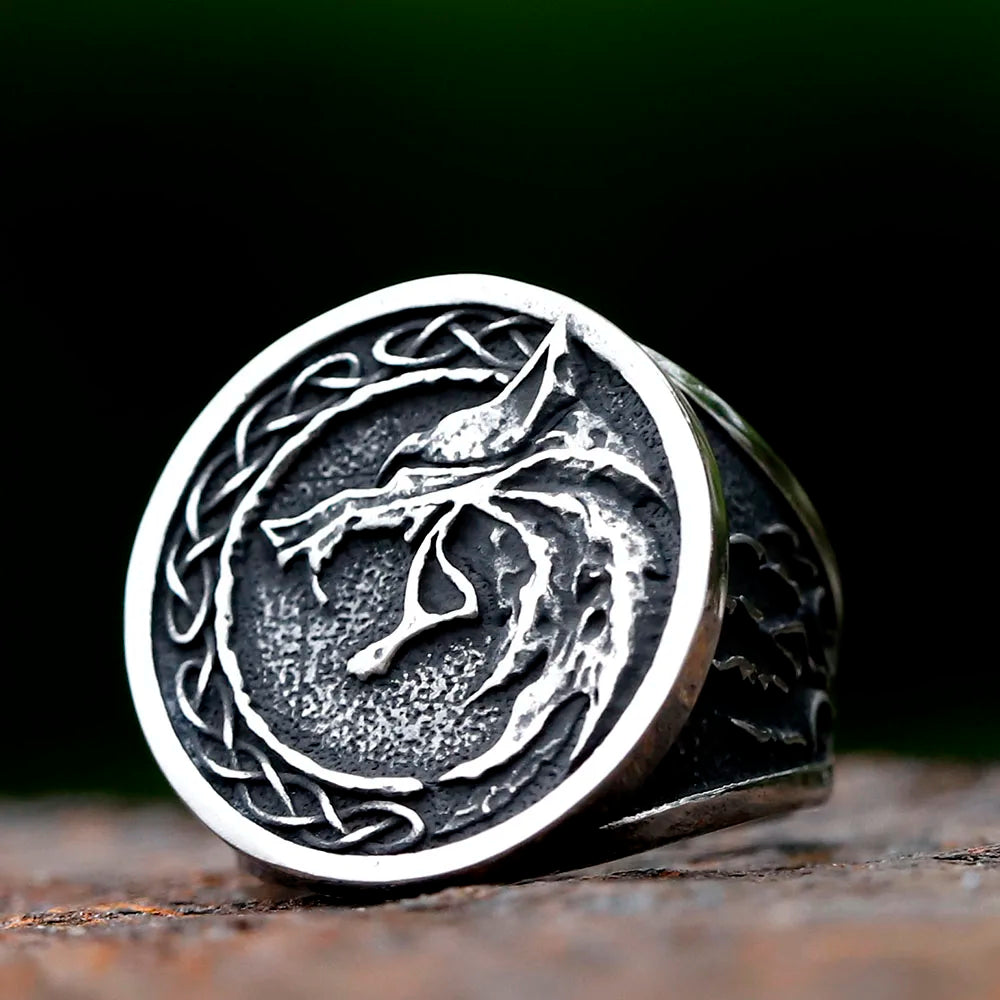 NEW Men's 316L Stainless Steel Rings Vintage Viking Wolf Head Animal Ring Odin Amulet Jewelry for Gift Free Shipping