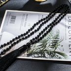 6mm Black Onyx Beaded Knotted 108 Mala Necklace Meditation Yoga Prayer Jewelry Japamala Tassel Rosary