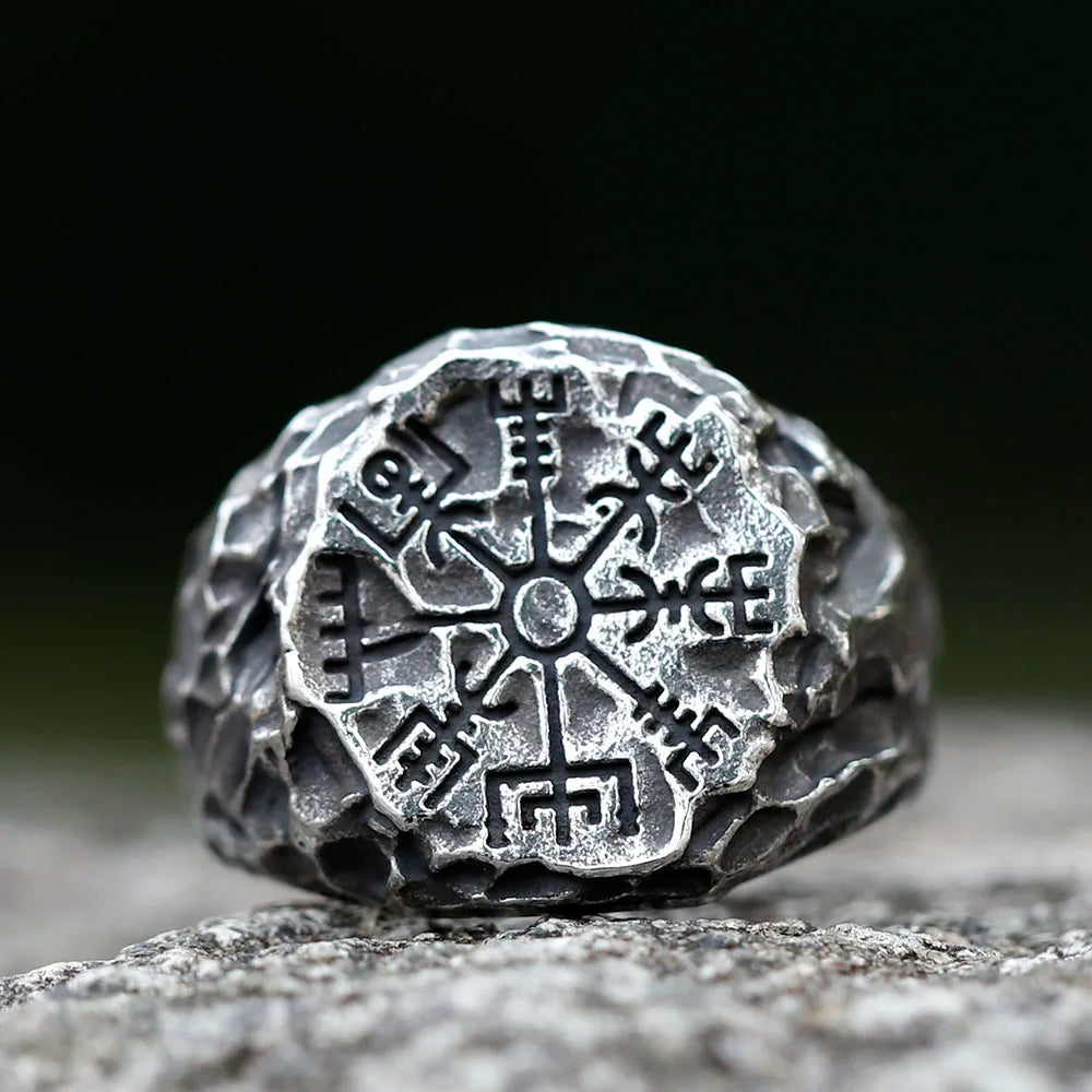 2023 NEW Men's 316L Stainless-Steel Rings Viking Runes Compass Totem Odin Meteorite Fashion Jewelry for Gift Free Shipping