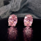 Oval Colored Zircon Four Claw Stud Earrings — Stainless Steel