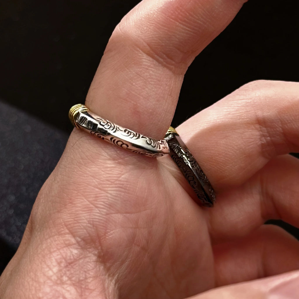 Retro Tang Grass Pattern Spearhead Adjustable Open Ring For Men Silver-plated Copper Punk Gothic Edgy Jewelry Accessories Gift