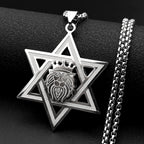 Star of David Lion of Judah Pendant Necklace — Gold-Tone Steel