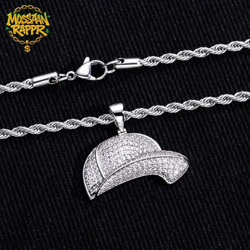 Iced Out Baseball Cap Pendant Necklace — Gold-Tone