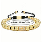 Gold Crown Pendant Beaded Bracelet Adjustable — Stainless Steel