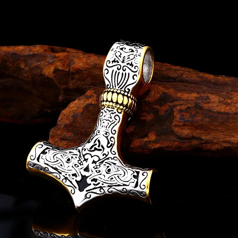 BEIER thor's hammer mjolnir pendant necklace viking scandinavian norse viking necklace with stainless steel chain