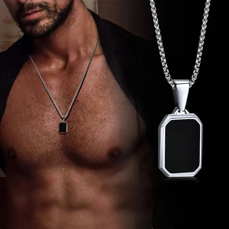 Simple Geometric Pendant Necklaces for Men Women Rectangle Stainless Steel Jewelry Cadenas Para Hombre Collares Para
