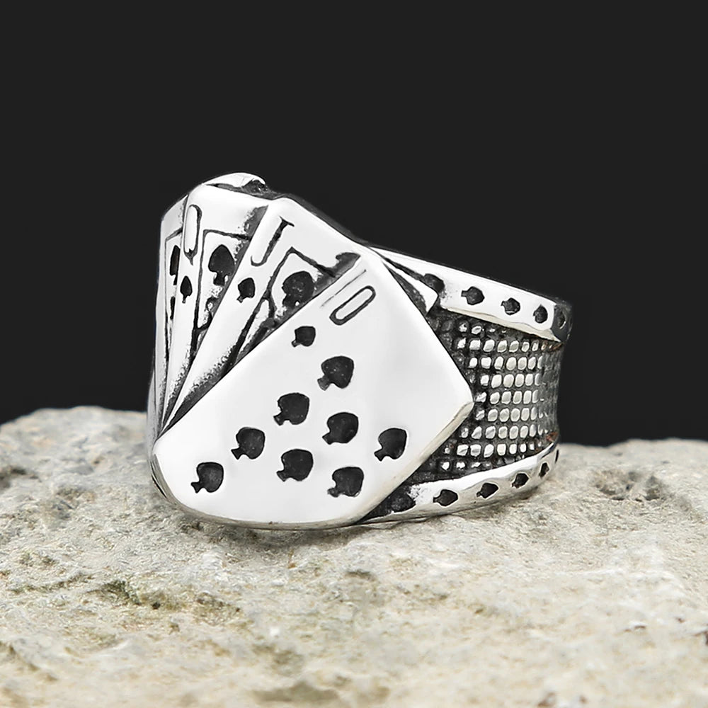 Poker Card Steel Ring Vintage Biker Playing Finger