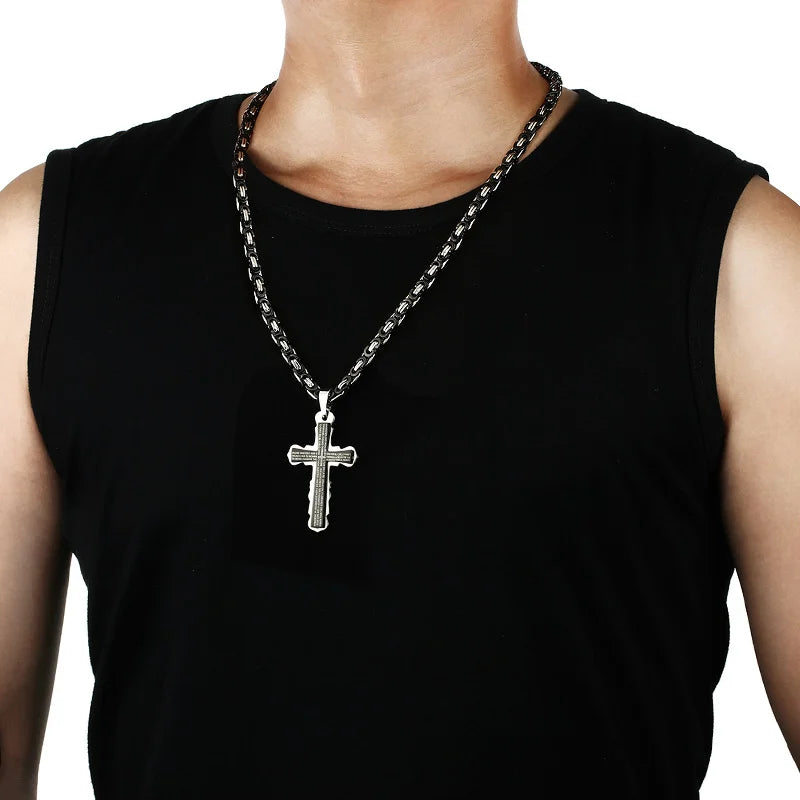 Catholic Bible Cross Byzantine Chain Necklace — Stainless Steel