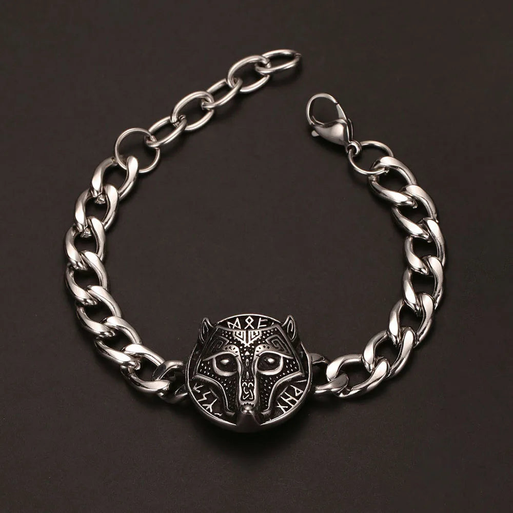 Medieval Norse Viking Rune Wolf Bracelet Man Stainless Steel Valknut Witch Knot Compass Bracelet for Men Scandinavian