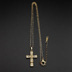 Gold-Tone Jesus Cross Rhinestone Necklace — Stainless Steel