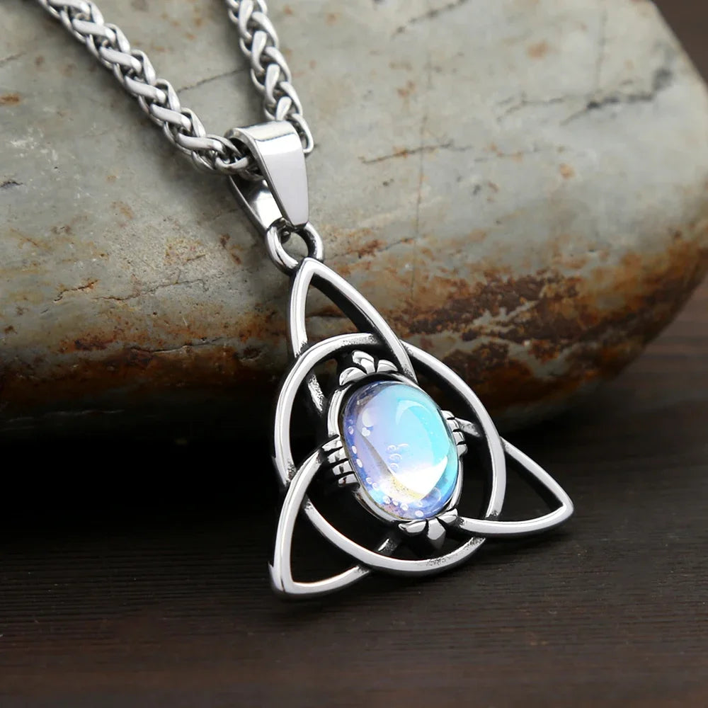 Trinity Opal Knot Pendant — Stainless Steel