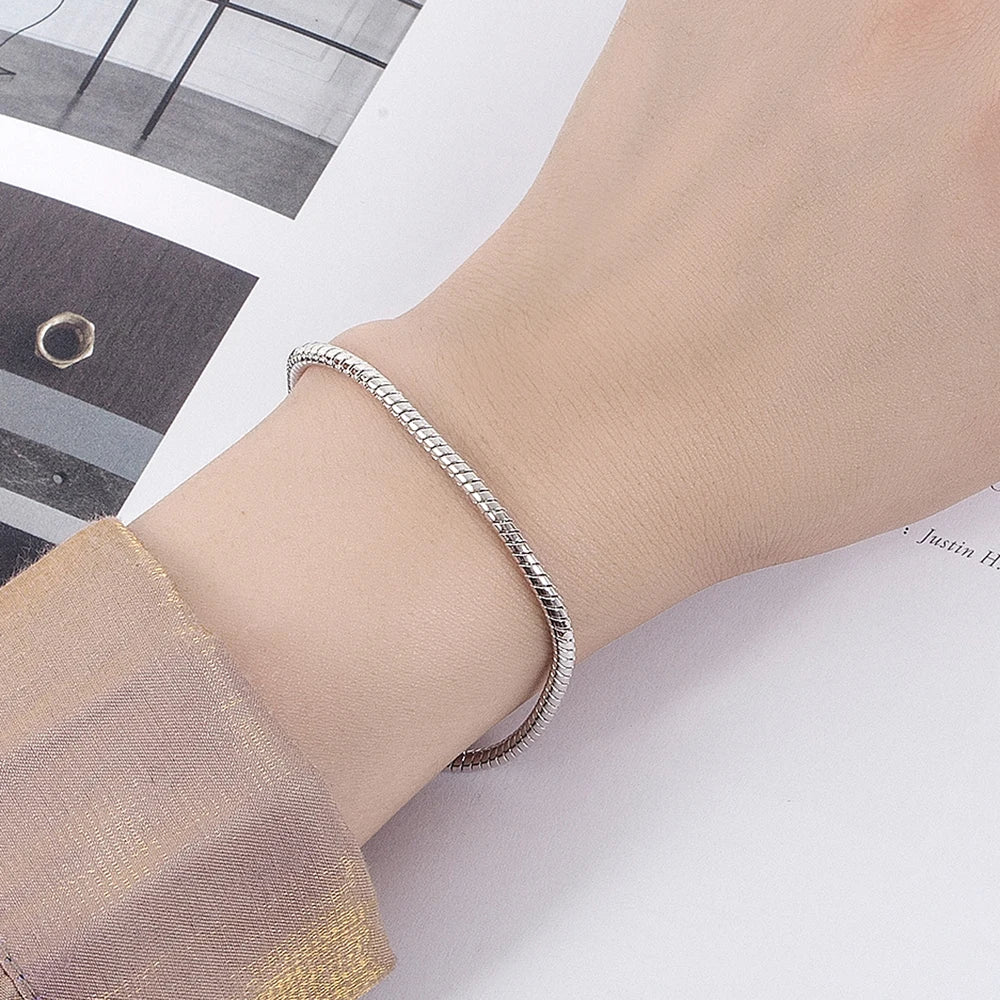 Smooth 3MM 4MM Round Snake Chain Bracelet 100% 925 Sterling Silver Men Women Teen Boy Girls  6.3"- 9"  Bangle Jewelry Gift