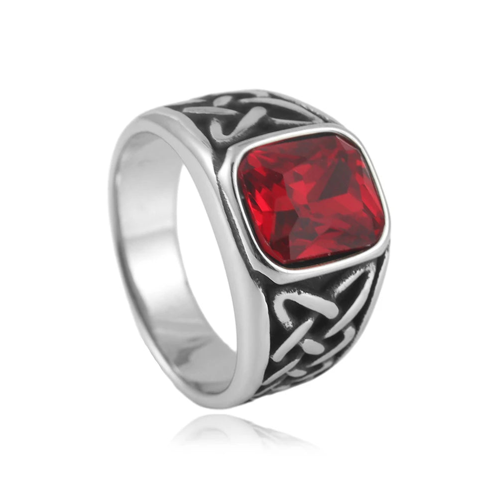 Viking Steel Ring Vintage Nordic Knot Rune Square