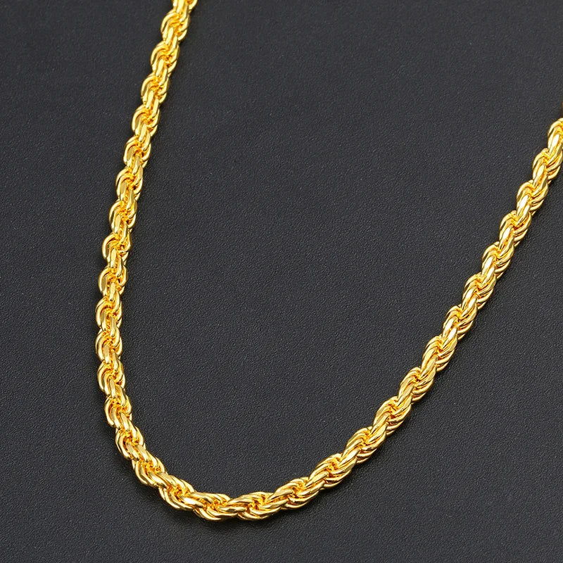 Luxury 24K 9999 Pure Gold real gold Hip Hop Fashion Brand Twist Chain Men's Width 4mm Necklace Length 45cm 50cm 55cm 60cm