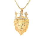 Iced Out Cross Crown Lion Necklace — Stainless Steel