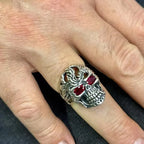 European and American new fashion skull shape red zircon inlaid punk retro men's ring