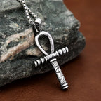 Antique Textured Egyptian Ankh Cross Pendant Necklace Stainless Steel Eye Of Horus Faith Amulet For Male Matching Trendy Jewelry