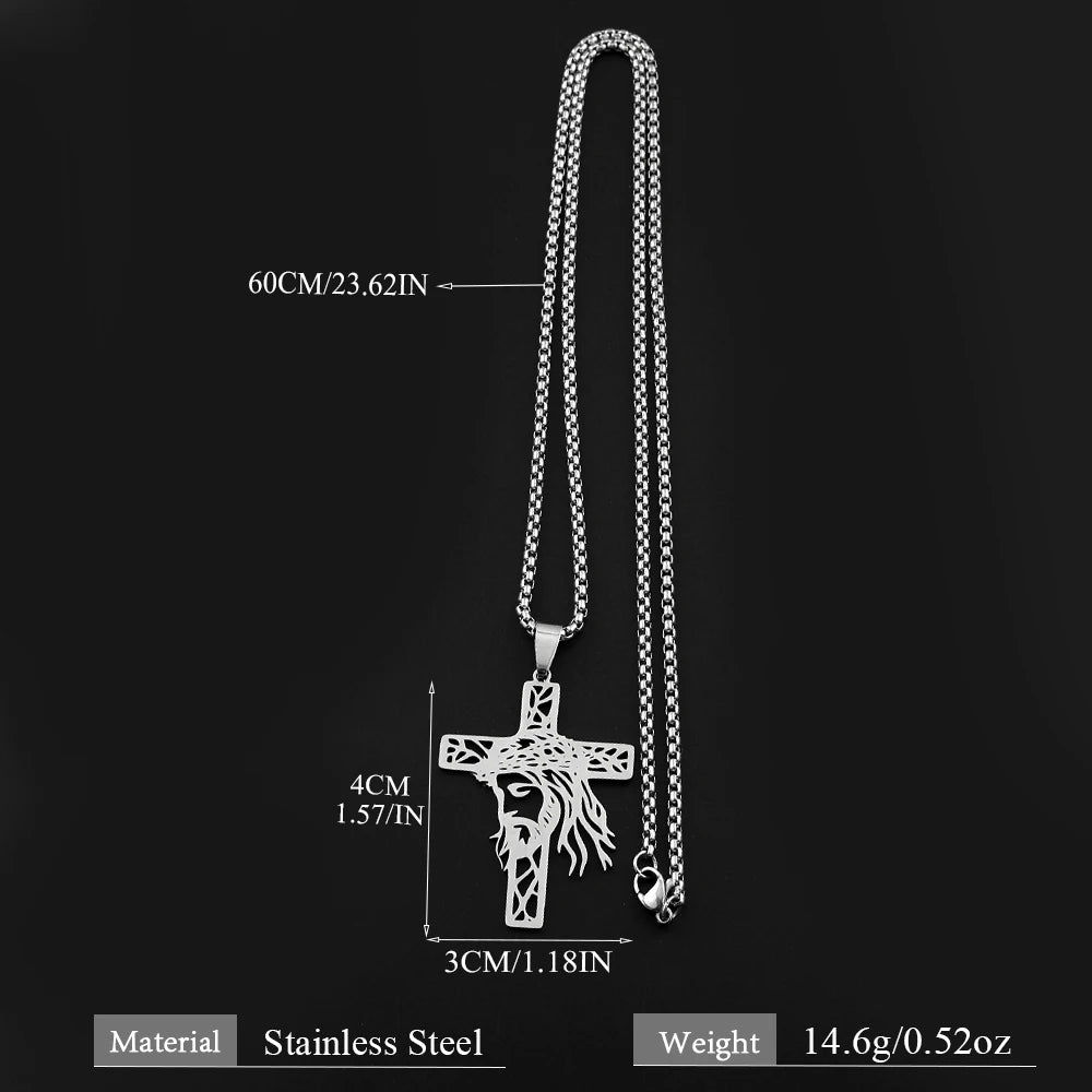 Hollow Crown of Thorns Jesus Cross Pendant Necklace for Women Men Stainless Steel Gold Plated Crucifix Chain Faith Jewelry Gift